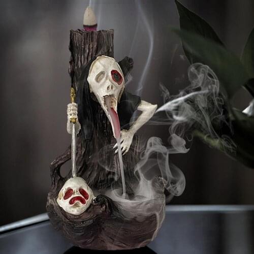 Resin Handicraft Skull Backflow Skull Incense Burner Home Office Tea House Decorative Candle Incense Burner