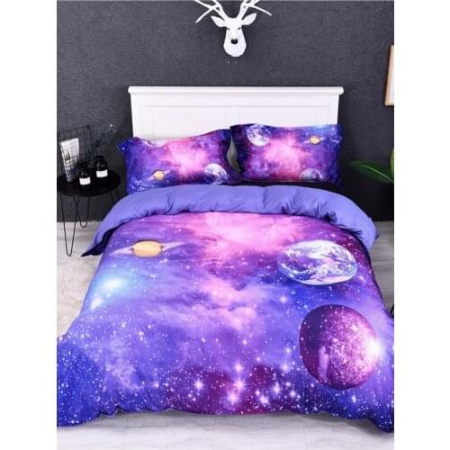3pcs A Lot Bedding Set Fantasy Planet Printed Kids Bed Linen Super Soft Duvet Cover and 2pcs Pillowcases Twin Queen King Size