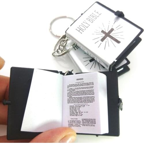 Christian Catholic Mini English Holy Bible Keychains Religious Cross Keyrings Small Book Pendants Key Chains Religous Jewelry