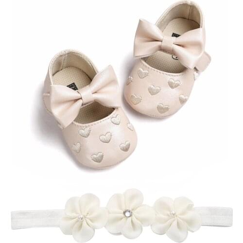 Autumn Toddler Shoes Baby Girls Boys Princess Pu Shoes Newborn Moccasins Kid Baby Bow First Walkers Baptism Shoes Headband