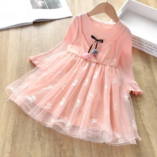 Girls dress spring models little girls long sleeves sleeves decoration baby suspenders net yarn princess skirt Sweater fairy