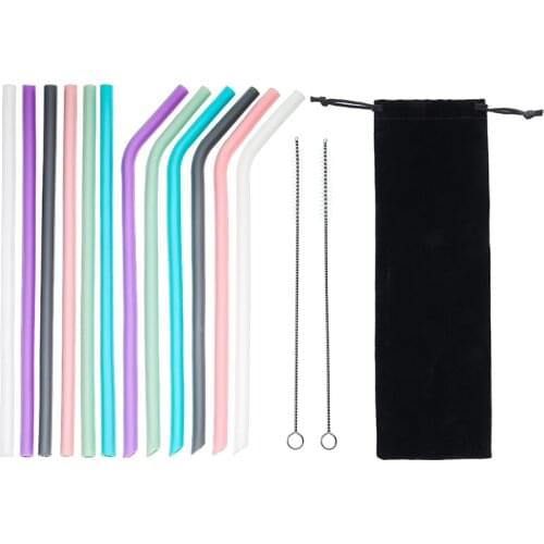 6pcs Reusable Silicone Drinking Straws Creative milk straws Sturdy Bent Straight Boba Straw Cleaning Brush Bar Party Accessory