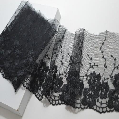 Somelace 13cm wide(2yds/lot)black gauze black Fluorescent embroidery floral embroidery Lace Trim with Design for Wedding18080303