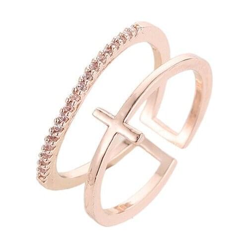 WENDYFO New Arrive Simple Fashion Cross Rings For Women Rose Gold Color Open Adjustable Rings Female Girl Christian Jewelry Gift