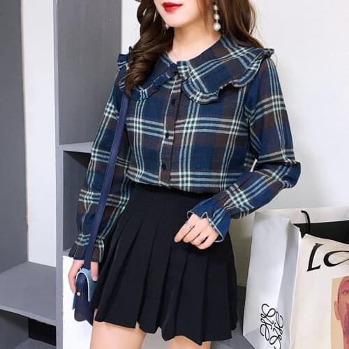Women 2021 Spring Fashion Single Breasted Plaid Shirts Female Long Sleeves Loose Shirts Ladies New Thin Casual Blouses U202