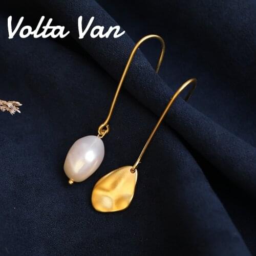 Volta Van Freshwater Pearls Drop Earrings 925 Sterling Silver 2021 New Pendientes Elegant Jewelry Concise Asymmetry Earrings