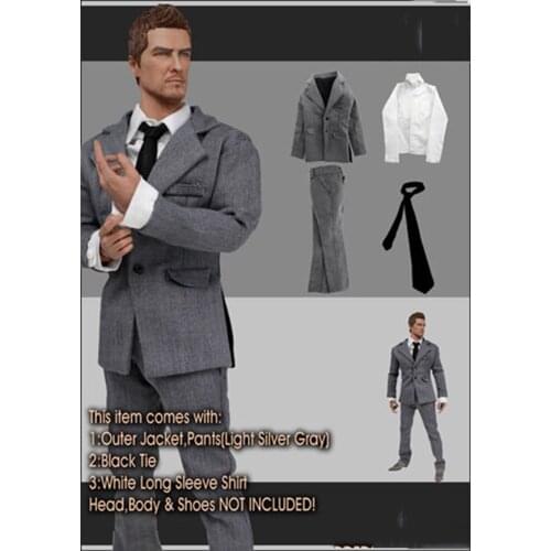1/6 Grey Suit Clothes Set Model Coat Pants Shirt with Tie for 12''Bodies Accessories DIY