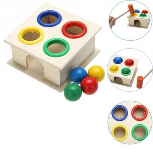 1Set Wooden Hammer Toy Wooden Hammering Ball Hammer Box Children Fun Playing Hamster Game Toy Baby Educational Toys