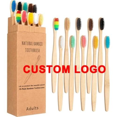 100Pc Bamboo Toothbrush Soft Bristle EcoFriendly Teeth Whitening Adult Toothbrush Wooden Handle Customized Laser Engraving Logo