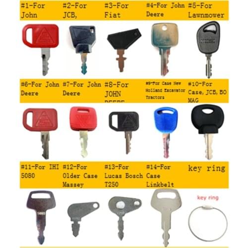 14 key Set for John Deere Case Lucas JCB Ford Massey Ferguson Linkbelt John Deere,JCB,Bomag,Linde,Fiat,Long,Gehl,Bobcat