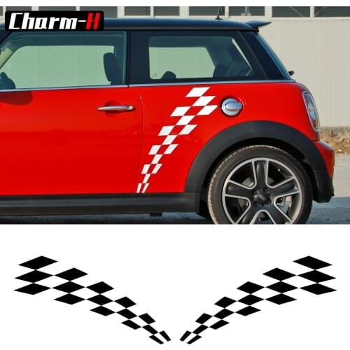 2 Pieces Checker Flag Door Side Stripes Decal Stickers for Mini Cooper R56 R57 R58 Clubman R55 F54 R60 F60 56 F55 R61 R50 R52