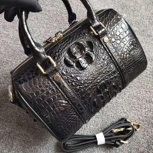2020 AW Black Crocodile leather boston bag Double zipper women fashion crossbody bag handbag genuine leather bag lady