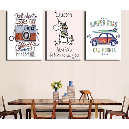 3 pieces canvas painting camera animal cartoon car picture for kids room living room decoration wall poster no framed FA322