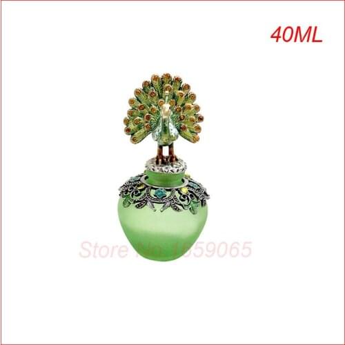 40ML Glass&Metal Antiqued Style Retro peacock&Flower colour enamels Refillable Empty Perfume Container Decoration Bottle