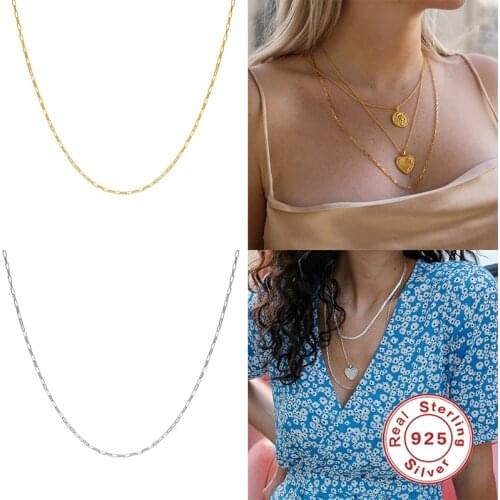 Aide 925 Sterling Silver Gold Slim Paperclip Shape Chain Necklace For Women Choker Luxury Spain European Fashion Fine Jewelry