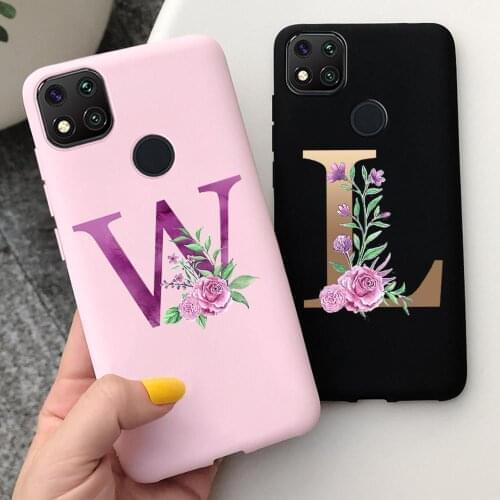 For Redmi 9C NFC Case A to Z Custom Name Letter Monogram Pink Silicone Case For Xiaomi Redmi Note 8 8T Note8 Pro Soft Back Cover