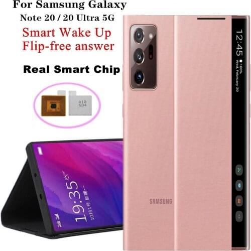Window View Clear Mirror Flip Cover For Samsung Galaxy Note 20 Ultra 5G Smart Chip Stand Case For Samsung Galaxy Note 20 5G