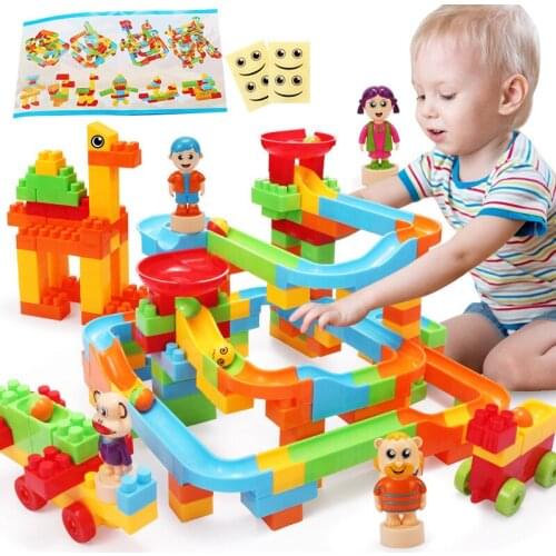 Childrens Puzzle Toy Assembly Building Block Track Rolling Ball Creative Toy Big Grain tunnel blocks Xmas Creative gift