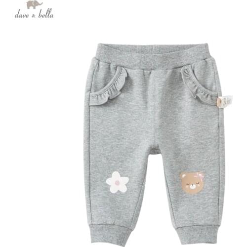 DBJ18252-2 dave bella autumn baby girls fashion cartoon pants children full length kids girl pants infant toddler trousers