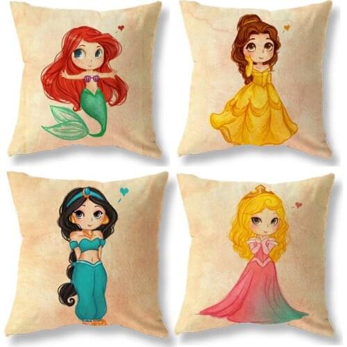 Disney Princess Pillow Case Cartoon Girl Cushion Cover Home Decoration Fairy Tale Birthday Christmas Gift 40x40 45x45cm