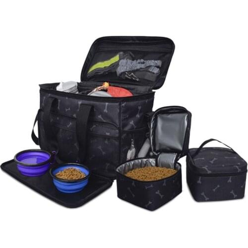 Pet Dog Travel Shoulder Bag Multi-function Dog Food Tote Carrier Container Organizer Set for Hiking Camping Pet Supplies C42