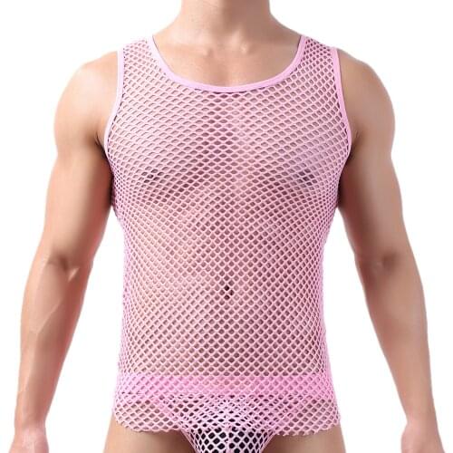 Breathable Mesh Undershirt Mens Sexy Transparent Undershirts Sports Gym Vest Tank Sexy Mens Muscle Shirts Fishnet Underwear New