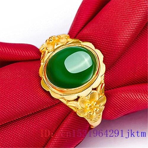 Green Jade Ring Jewelry Crystal Chalcedony Men Amulet 925 Silver Charm Gifts Women Gemstone Natural Fashion Zircon