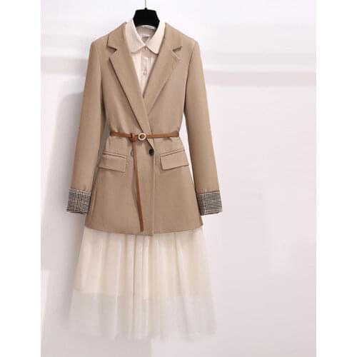 Two Piece Set Blazer Jacket Plus Size Womens Spring Autumn New Fashion Slim Suit Loose Temperament Pleated Dress 6181715