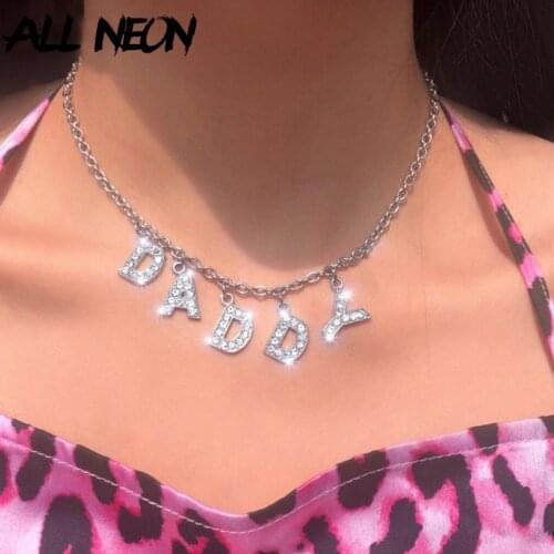 Fashion Womens Letter Necklace Chain with Rhinestone Pendant Streetwear Stainless Steel Necklace Womans Accesories Jewellery