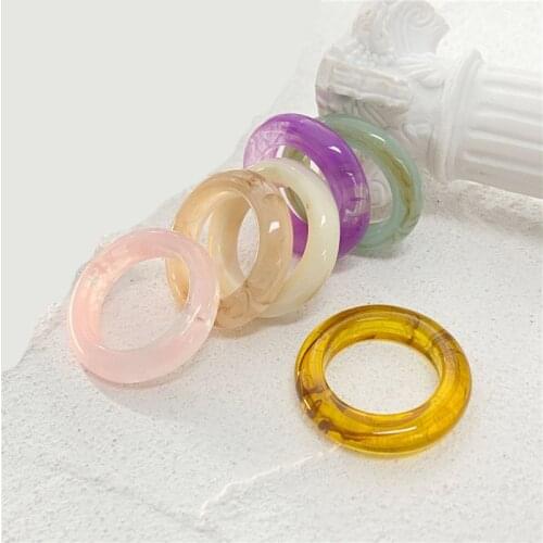 Geometric Round Acrylic Transparent Resin Rings Set For Women Girls Pattern Colorful Transparent Ring Rings Jewelry