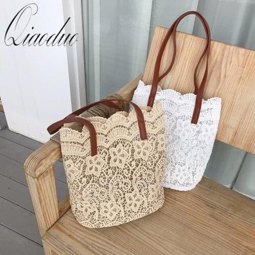 Qiaoduo Retro shoulder bag 2020 girl lace shoulder bag women handbag lady large capacity bucket shopping bag travel beach bag