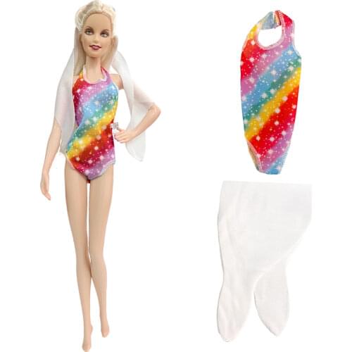 NK 1 PCS Fashion Bikini Colorful Swimsuit Rainbow Swimwear for Barbie Doll Clothes Accessories Dressing Up Kids Toy 72D 7X