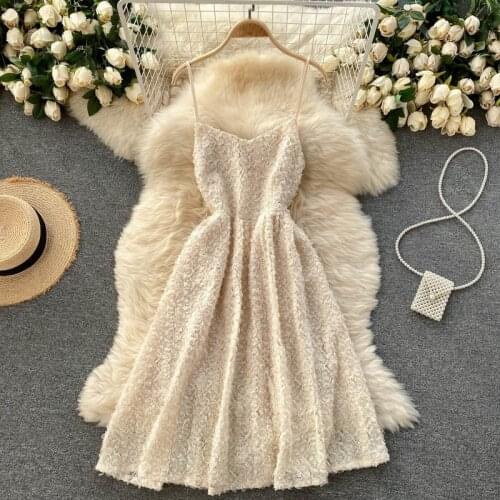 New sweet three-dimensional flower suspender dress One word collar temperament self-cultivation dresses for women 2021 Z952