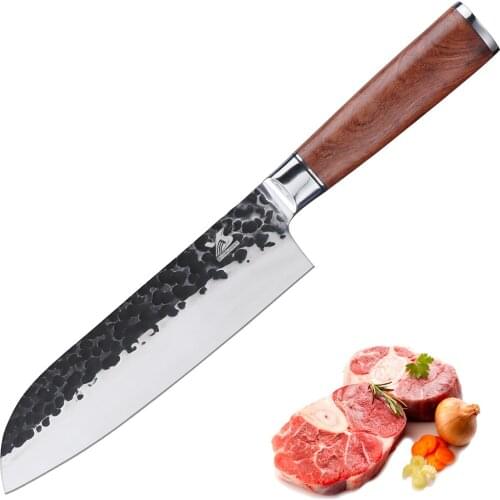 BIGSUNNY 7" Handmade Forged Santoku Knife stainless steel with Rosewood Handle