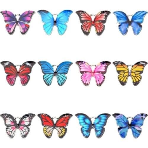 Wholesale 10Pcs Multicolor Alloy Butterfly Charm Popular Enamel Insect Pendant DIY Bracelet Necklace Jewelry Making Accessories