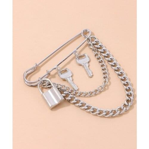 Orgin Summer Unique Design Key and Lock Chain Brooch for Women High Street Paper Clip Brooch Party Jewelry Accessories Hot