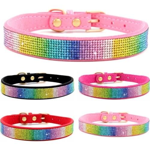 Rhinestones Dog Collars Soft Suede Leather Bling Crystal Studded PU Leather Pet Collar for Small Medium Dogs Puppy Cat Collars