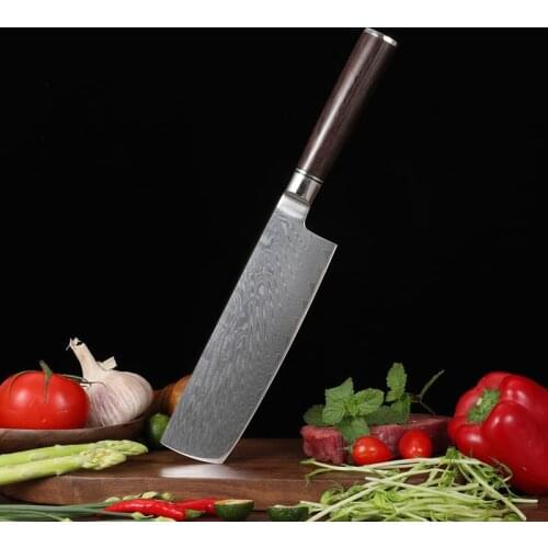 Professional Chef Nakiri Japanese Knives 67 Layers 10Cr15CoMoV Damascus Steel Sharp Slicing Cleaver Kitchen Knives Wooden Handle