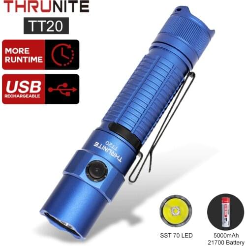 ThruNite TT20 Blue Tactical Dual-Switch Flashlight 5000mAh 21700 Battery USB C Rechargeable 2526 High Lumens Flashlight Original