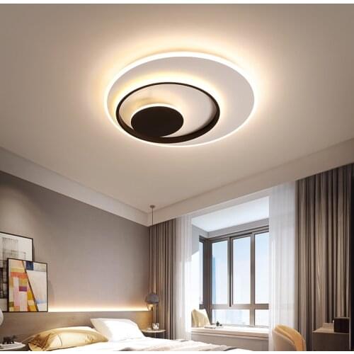 Modern LED Suspended Ceiling Lamp for Bedroom Kitchen Minimalist Circle Black and White Roofing Hanging Lighting Home Illuminate