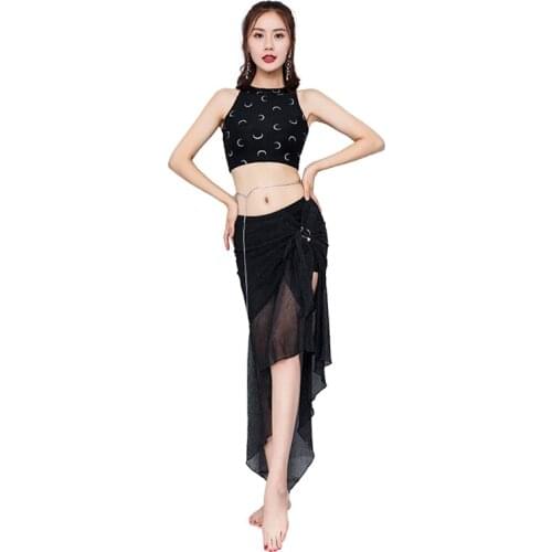Belly Dance practice clothes skirt sexy sleeveless top irregular dance skirt mesh suit goddess new dance clothes