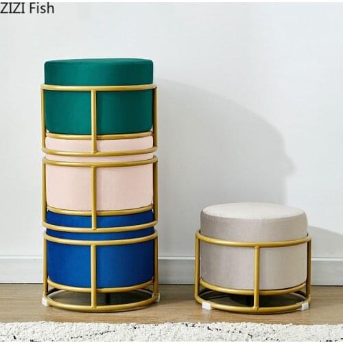 Fabric Stool Living Room Furniture Soft Ottomans Home Bench Sofa Tea Table Chair Round Stool Bedroom Furniture Modern Decor