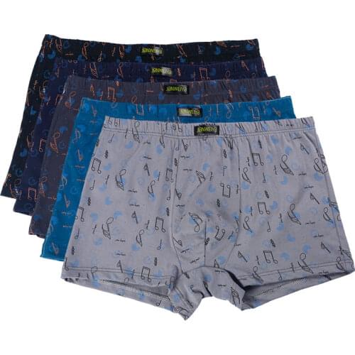 5Pcs/Lot Boxers Men’S Underwear 100% Cotton Comfortable Breathable Men’S Mid-Waist Boxer Pants Plus Size Printed Underpants