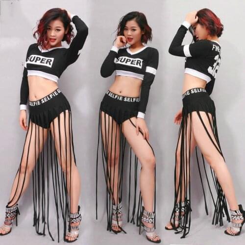 Letter Ultra Short Cropped Hip-Hop Top Long Sleeve T-Shirt Jazz Dance Costume Adults Rave Outfit Female Modern Dance Wear XS2499