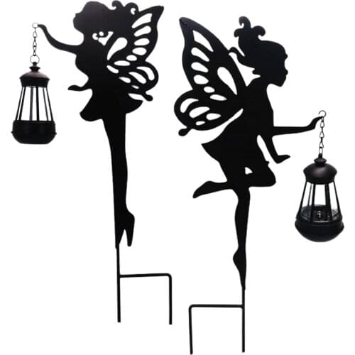 Outdoor Solar Light Fairy with lantern Ornament Garden Art Lamp Decoration Metal Sculpture Solar Light Garden amicable