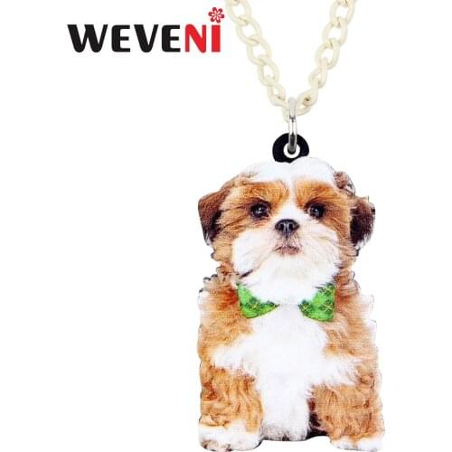 WEVENI Statement Acrylic Sweet Chinese Shih Tzu Dog Necklace Pendant Collier Anime Animal Jewelry For Women Girls Gift Wholesale