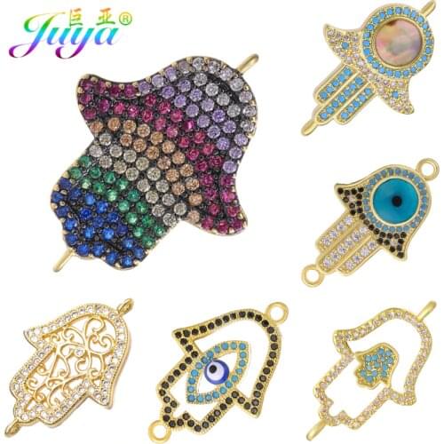 Juya DIY Turkish Jewelry Findings Hamsa Fatima Hand Charm Connectors For Women Men Bracelet Earrings Necklace Making Accessories