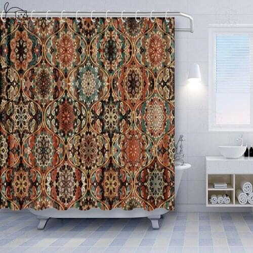 Brown Intricate Vintage Flower Mandala Boho Ogee Complex Traditional Shower Curtain Waterproof Polyester Fabric 60 x 72 inches