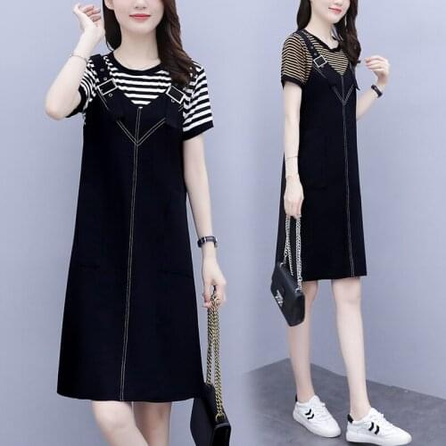 Womens loose stripe summer T-shirt dress blouses blusas plus size L-5XL fat XXL XXXL 3XL XXXXL 4XL XXXXXL 100KG woman wear dress