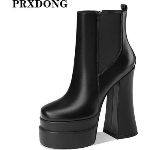 Genuine Leather Ankle Boots For Women Autumn Winter New Sexy High Heels Platform Black Dress Party Riding Boots Big Size 34-40